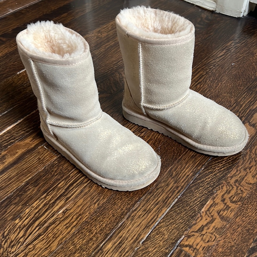 Uggs kids cream color with gold sparkles
